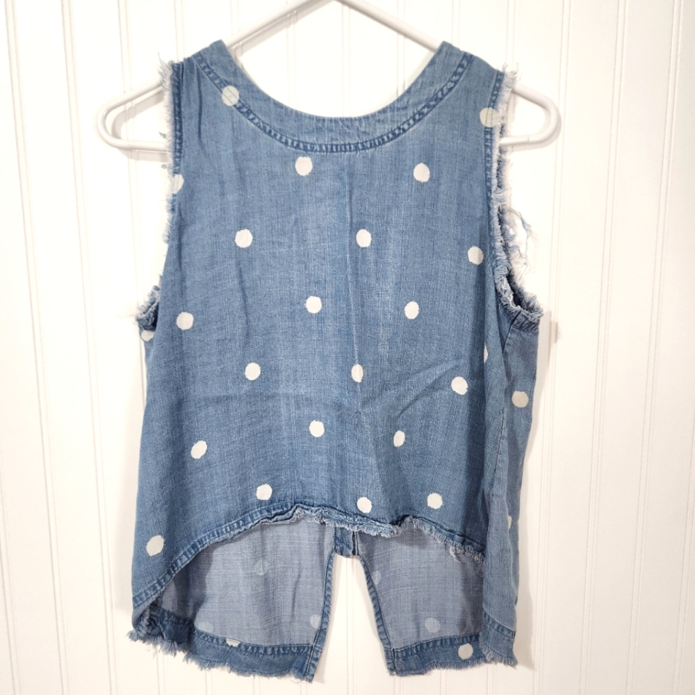 Gianni Bini | Polka Dot High Low Denim Top Blue White Small